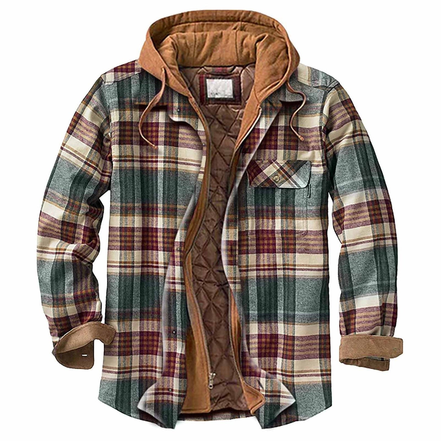 Street-wave Patchwork Hoodie Jacket For Men Warm Insulated With Multiple Pockets