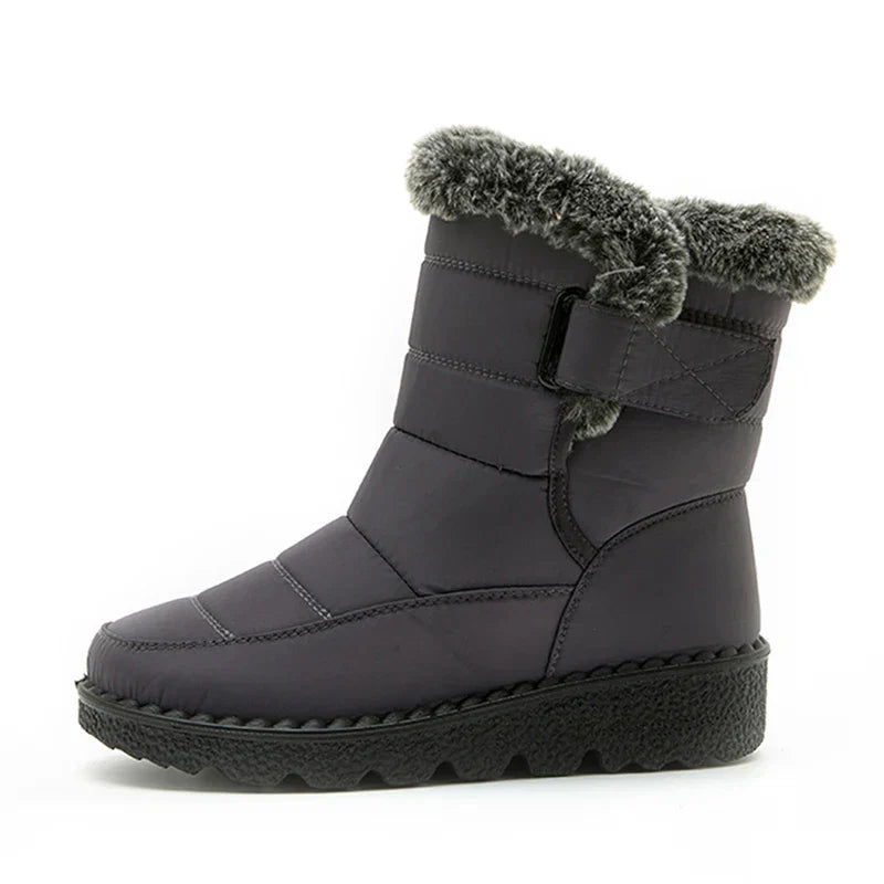 Street-Wave Waterproof Faux-Fur High-Top Snow Boots For Women With Velcro Closure