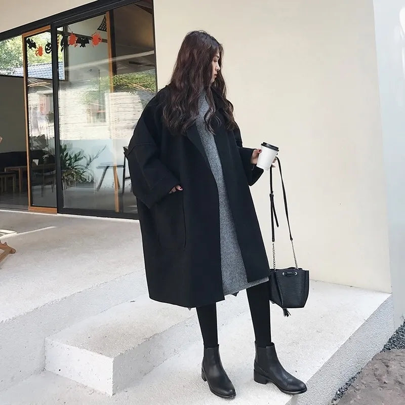 Street-wave Oversized Wool Blend Trench Coat For Women, Timeless Style And Modern Comfort