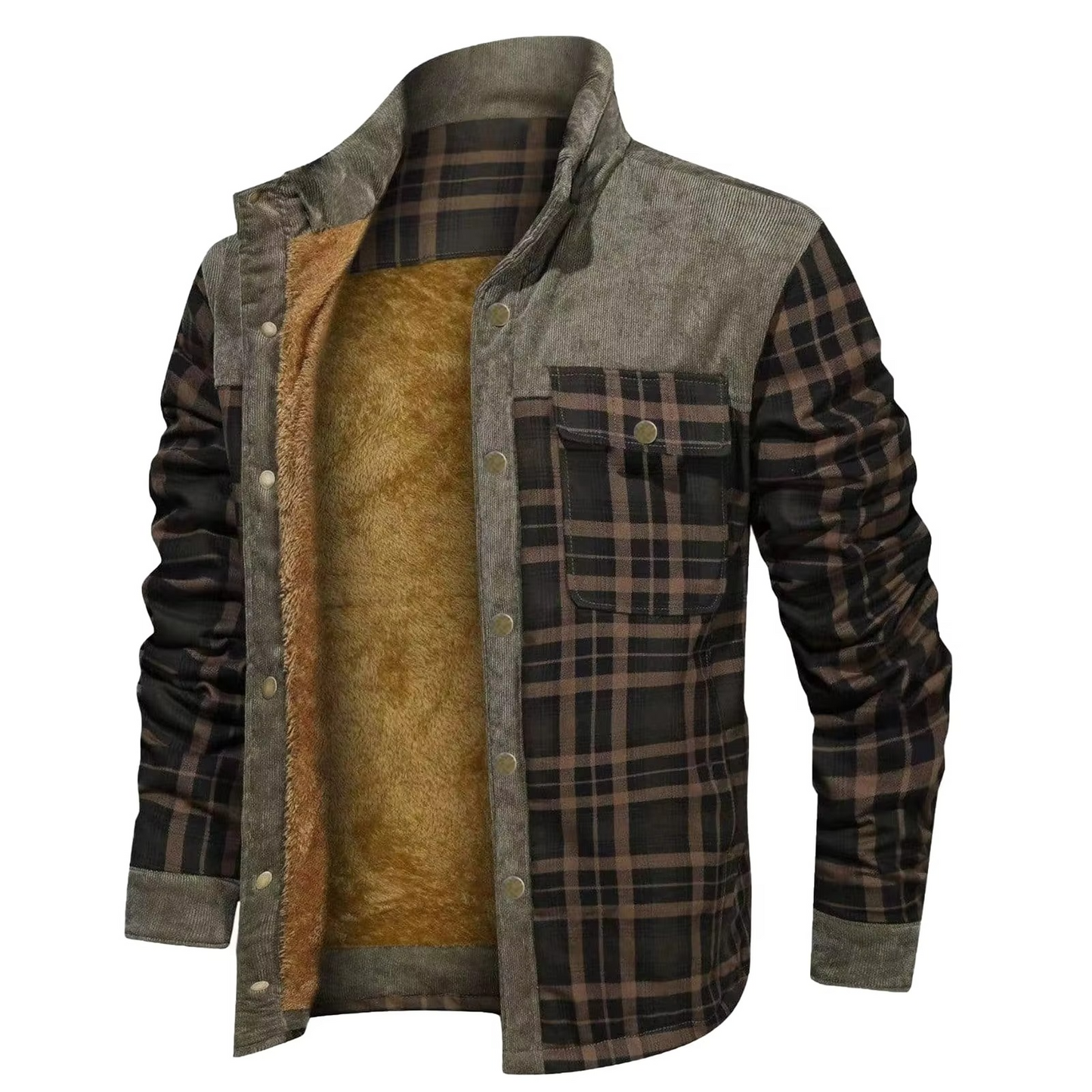 Mens Wool Lined Flannel Plaid Hooded Shirt Jacket Warm Thick Outerwear Street-Wave