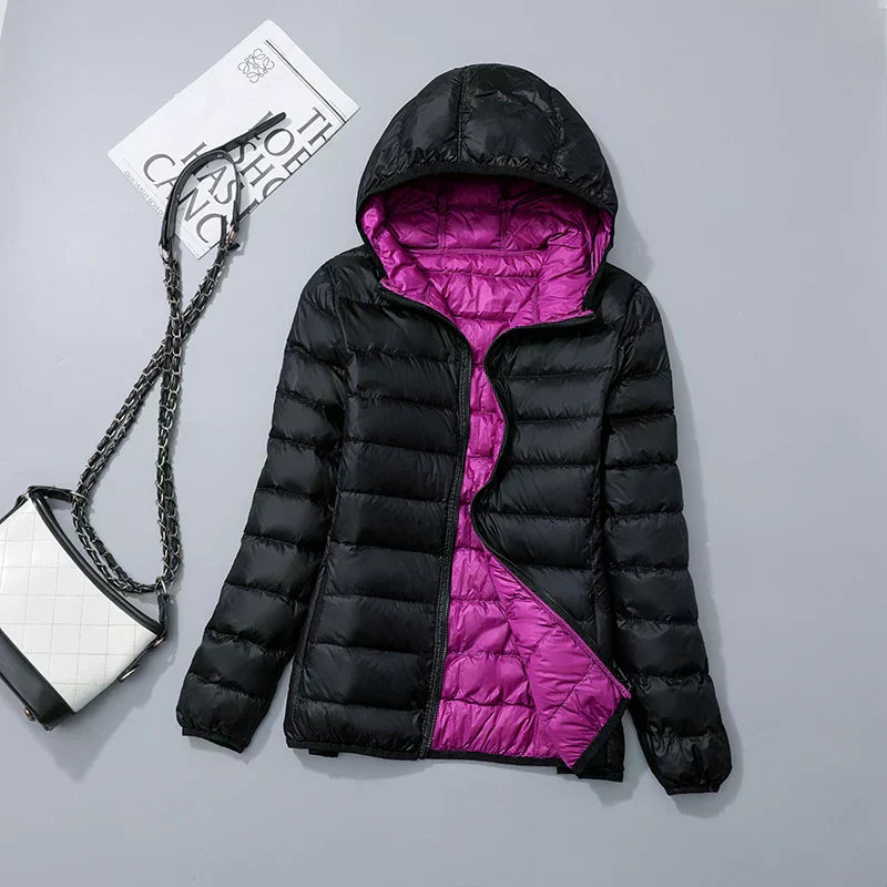 Street Wave Hooded Down Jacket For Women Lightweight Warm Winter Coat 80 Percent Duck Down