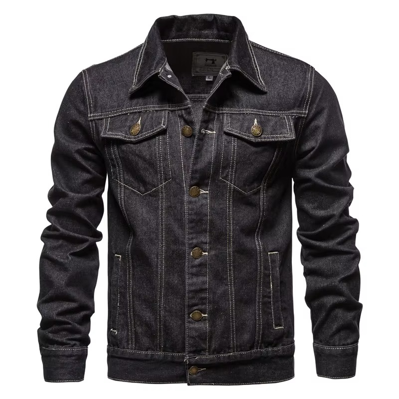 Men's Slim Fit Vintage Denim Jacket Cotton Casual Motorcycle Style Coat Street-Wave