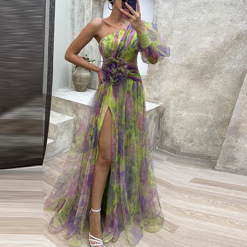 Floral Tulle Dress Street Wave For Women Floor Length Glam