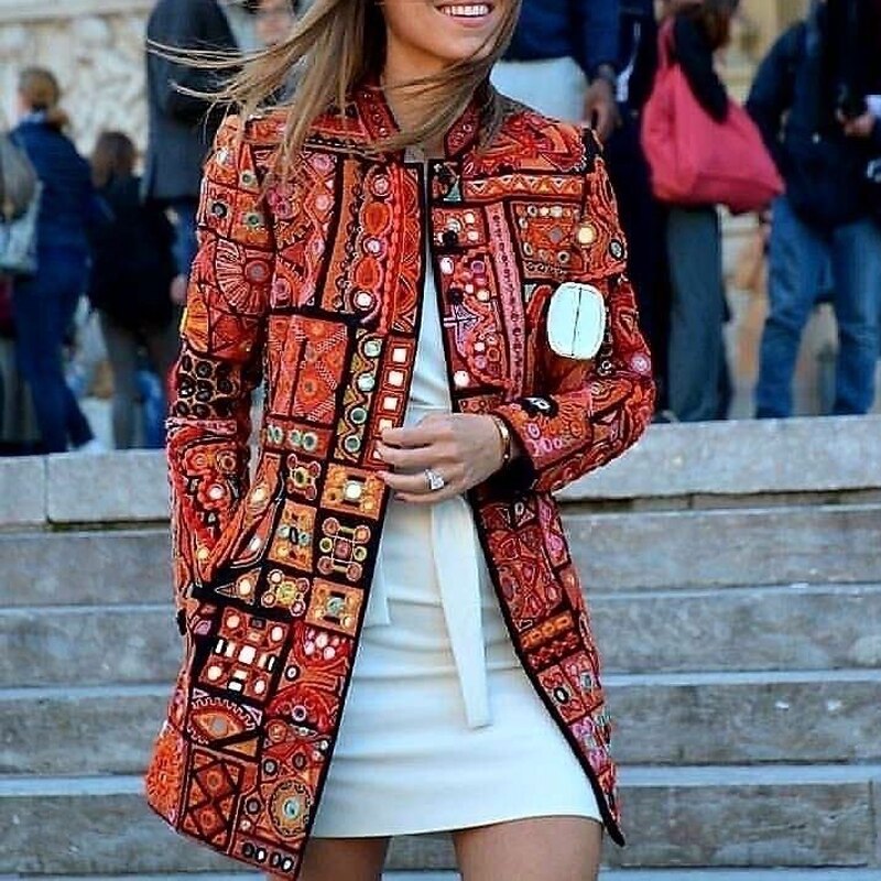Street-wave Patchwork Jacket For Women, Bold Colorful Boho Design, Chic Everyday Outerwear