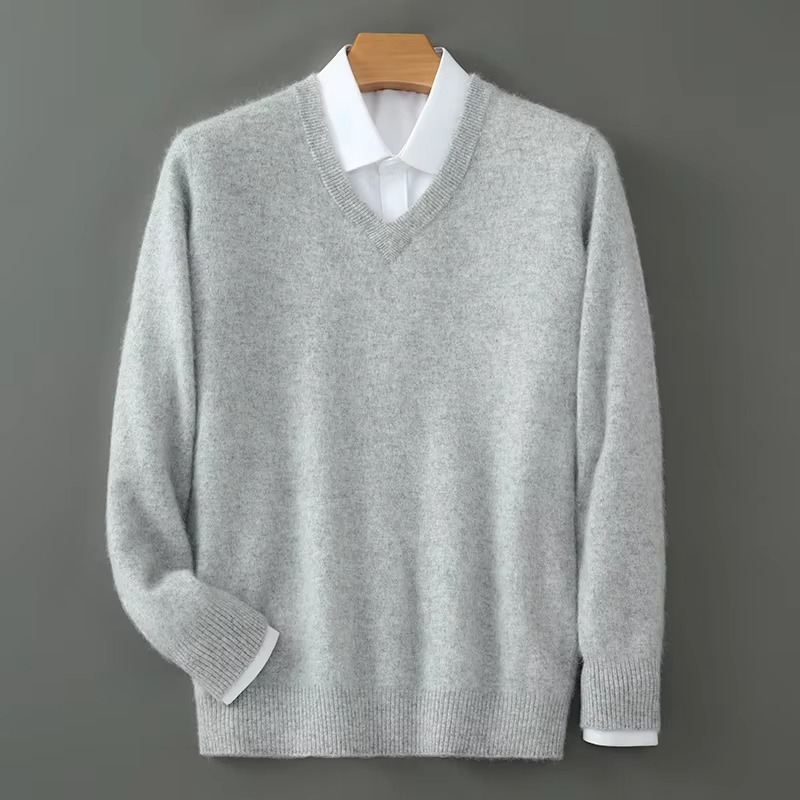 Street-Wave Men's Winter Cashmere Blend V Neck Sweater Loose Fit Plus Size Knitted Pullover For Warmth