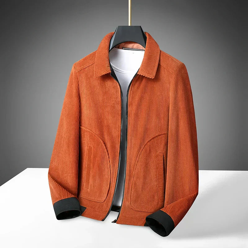 Street-wave Corduroy Zip Up Jacket For Men With Classic Ribbed Texture And Modern Straight Fit