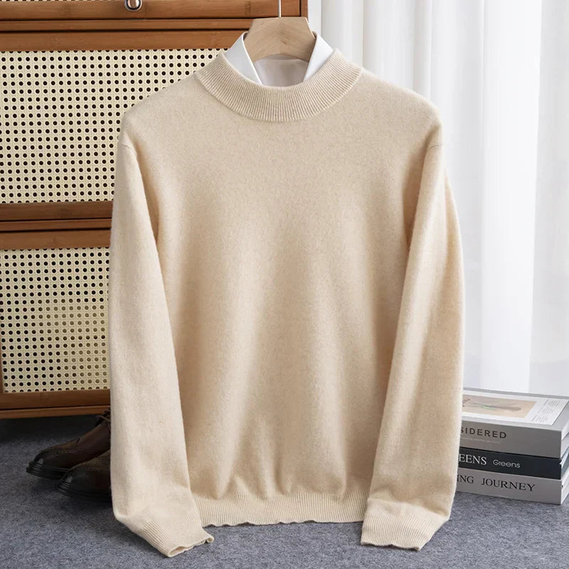 Street-Wave Princeton 100 Percent Wool Sweater for Men With Half High Collar Soft Warm Layering Essential