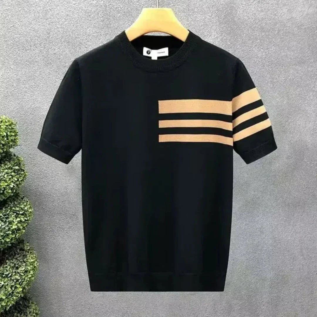 Waylynn Triple Stripe Knit Tee For Men Soft Cotton Blend