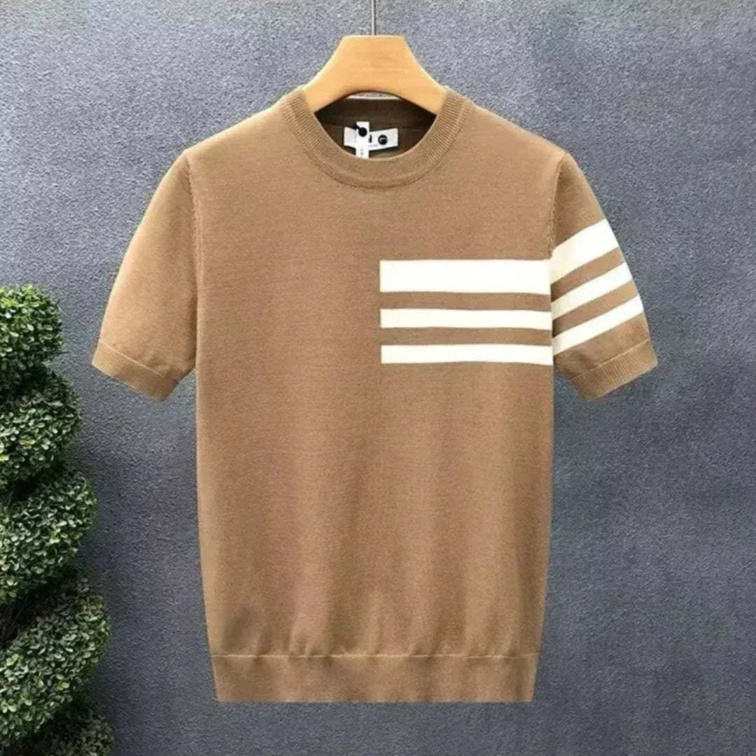 Waylynn Triple Stripe Knit Tee For Men Soft Cotton Blend