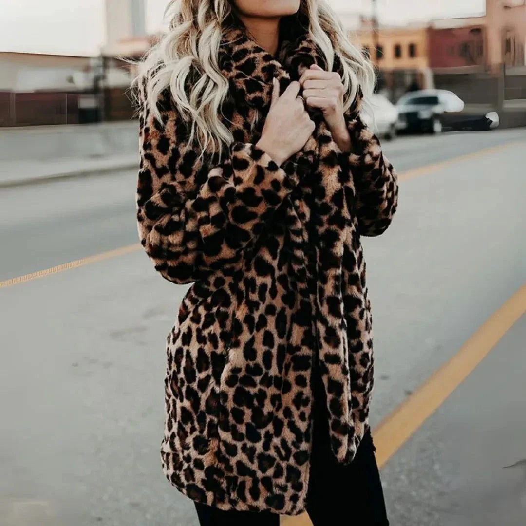 Waylynn Sasha Leopard Print Faux Fur Coat Women Warmth