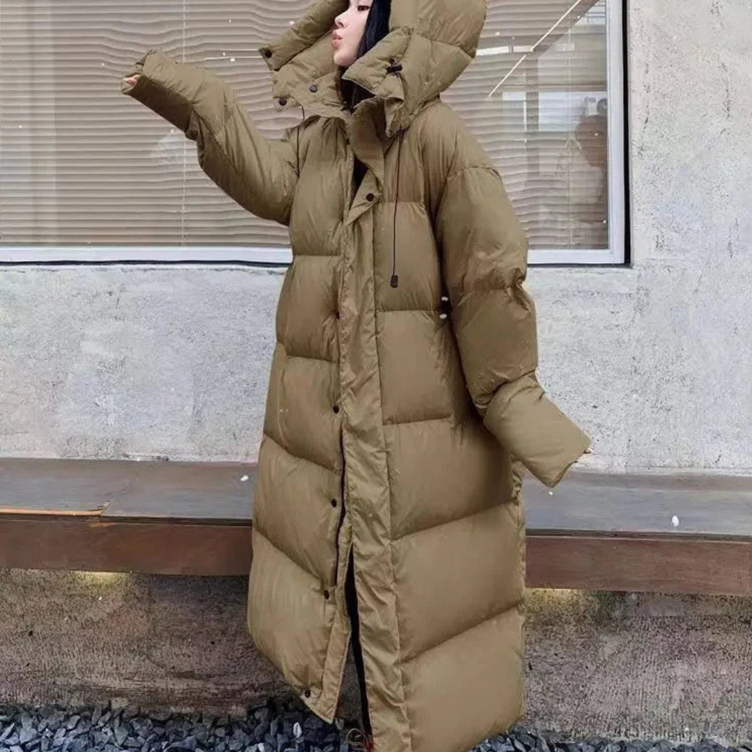 Street Wave Women Long Hooded Puffer Coat For Cold Days Ultra Warm Cozy Winter Jacket