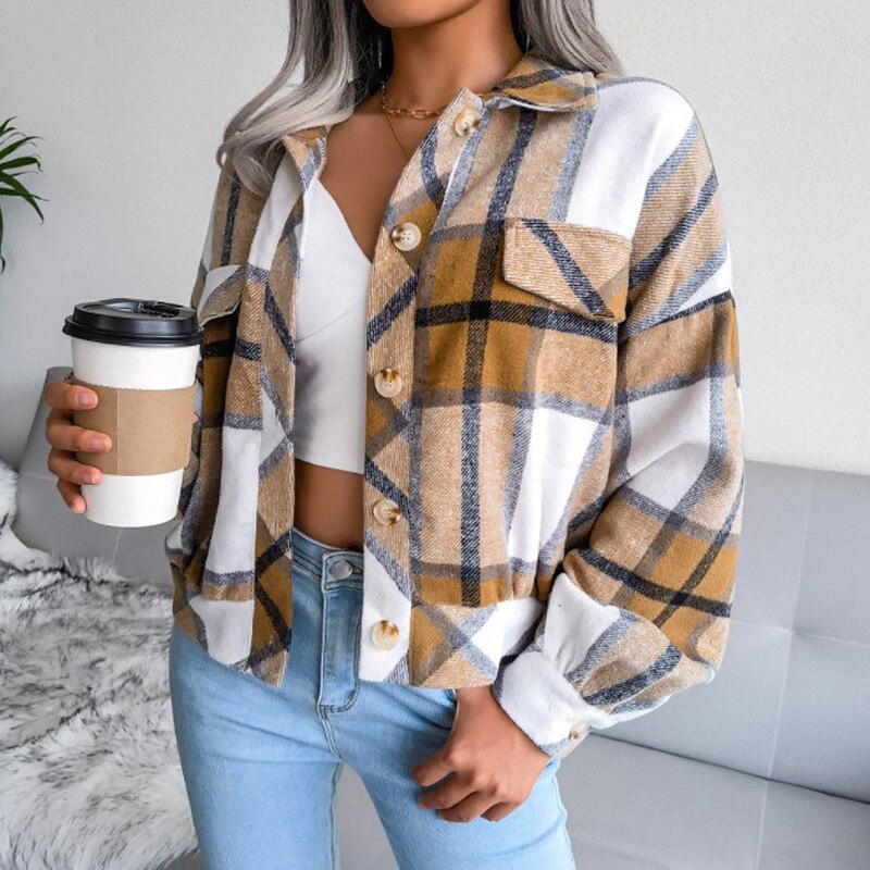 Streetwave Plaid Shacket For Women Cozy Warmth Soft Flannel Feel Trendy Button Up Patterned Jacket