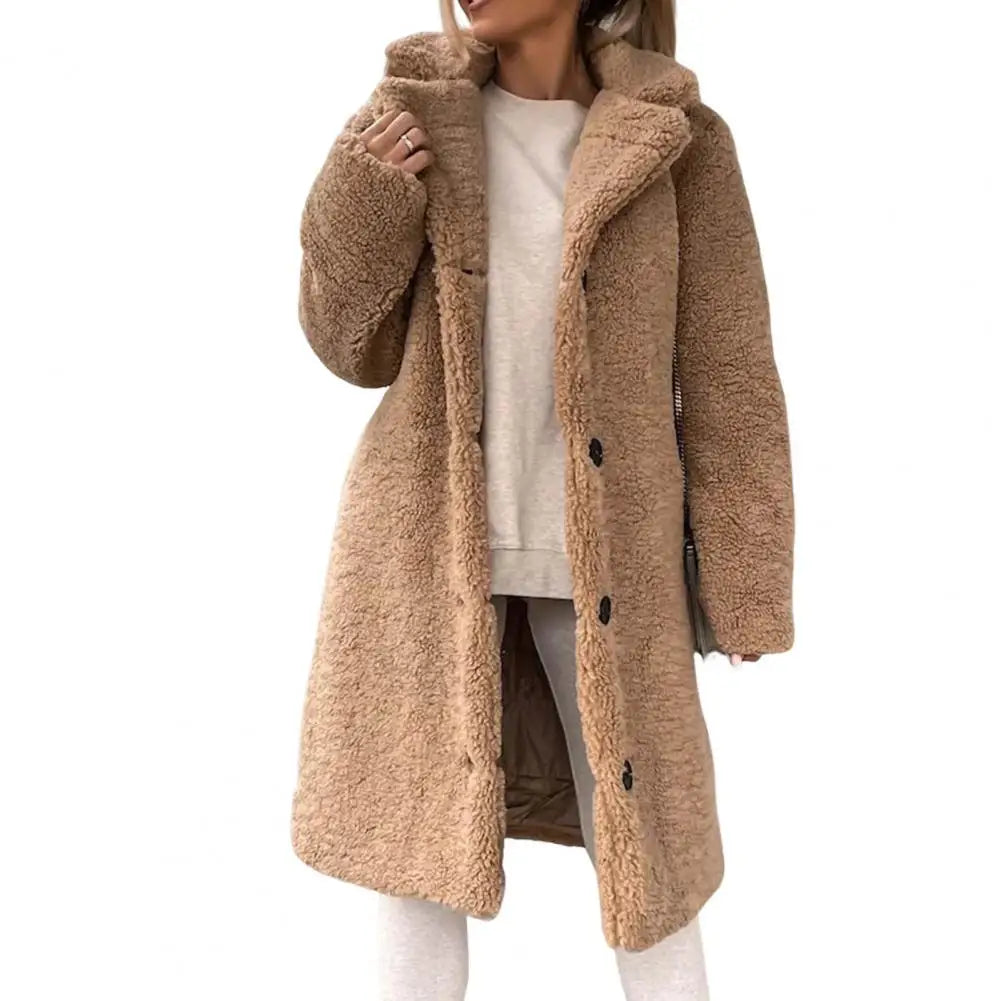 Street-Wave Plush Coat For Women, Ultra Soft Cozy Overcoat With Button Front, Winter Wardrobe Essential