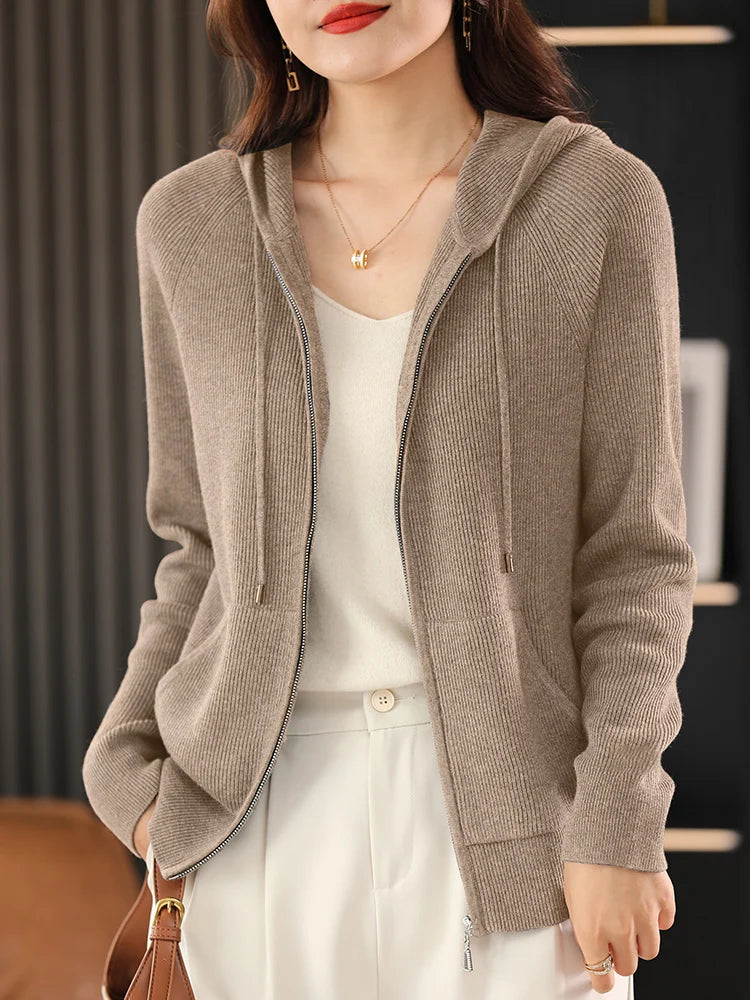 Streetwave Cozy Hooded Cardigan for Women Modern Versatile Warm Knit Jacket With Soft Warmth