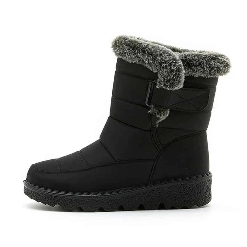 Street-Wave Waterproof Faux-Fur High-Top Snow Boots For Women With Velcro Closure