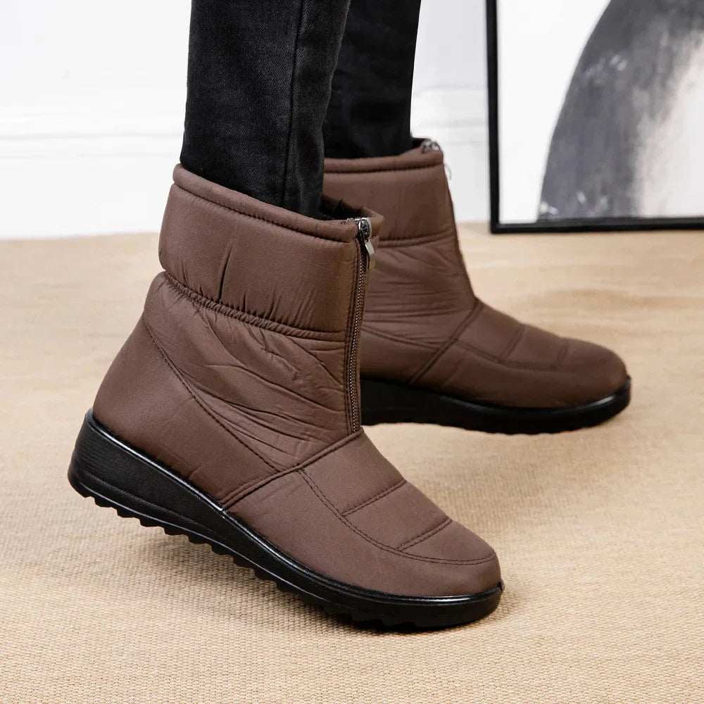 Street-Wave Plush Lined Waterproof Zip-Up Ankle Boots For Women Warm Winter Comfort