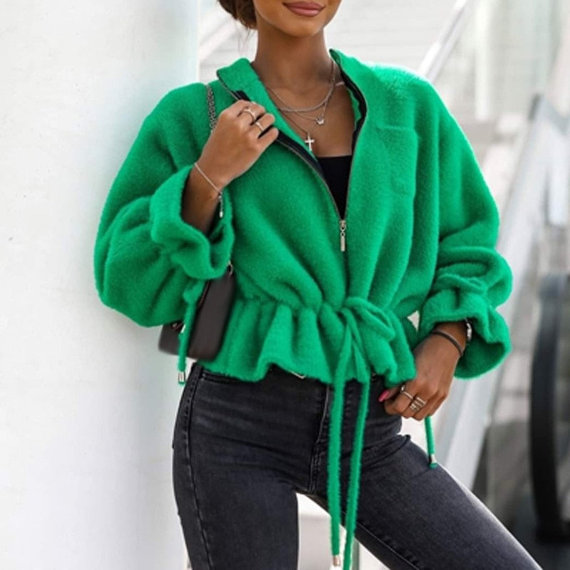 Street Wave Winter Jacket For Women Cozy Teddy Coat With Belted Silhouette And Statement Style