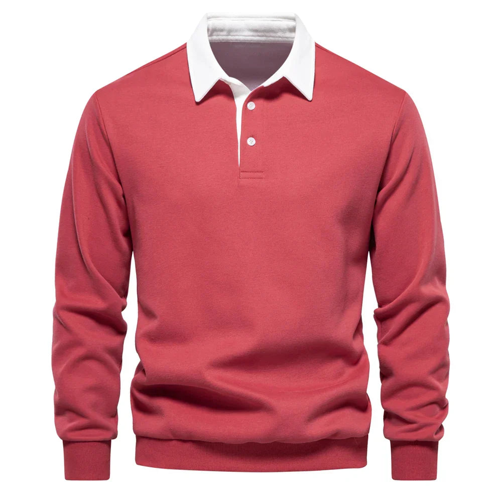 Street-Wave Camden Polo Cotton Pullover Navy Knit With White Collar Mens Classic Polo Sweater