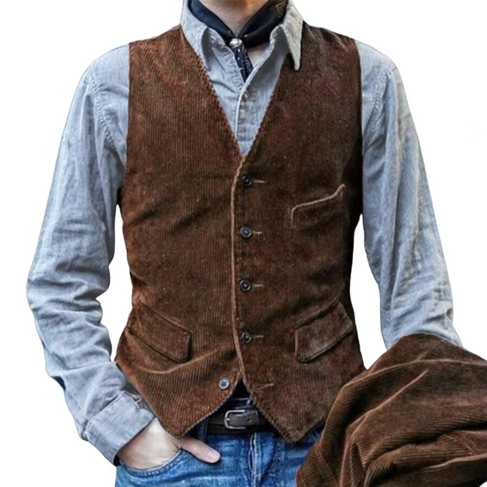 Street-Wave Olive Herringbone Tweed Slim Fit Vest V Neck Waistcoat For Business Or Wedding Classic Formal Style