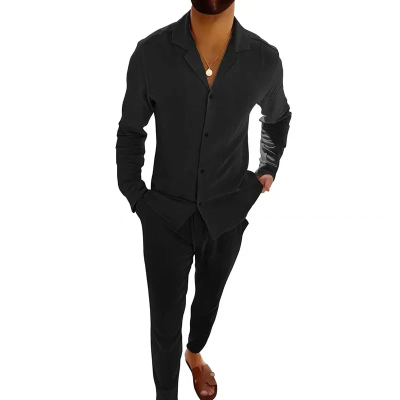 Street Wave Mens Linen Suit Set Breathable Lightweight Summer Outfit For Smart Casual Style