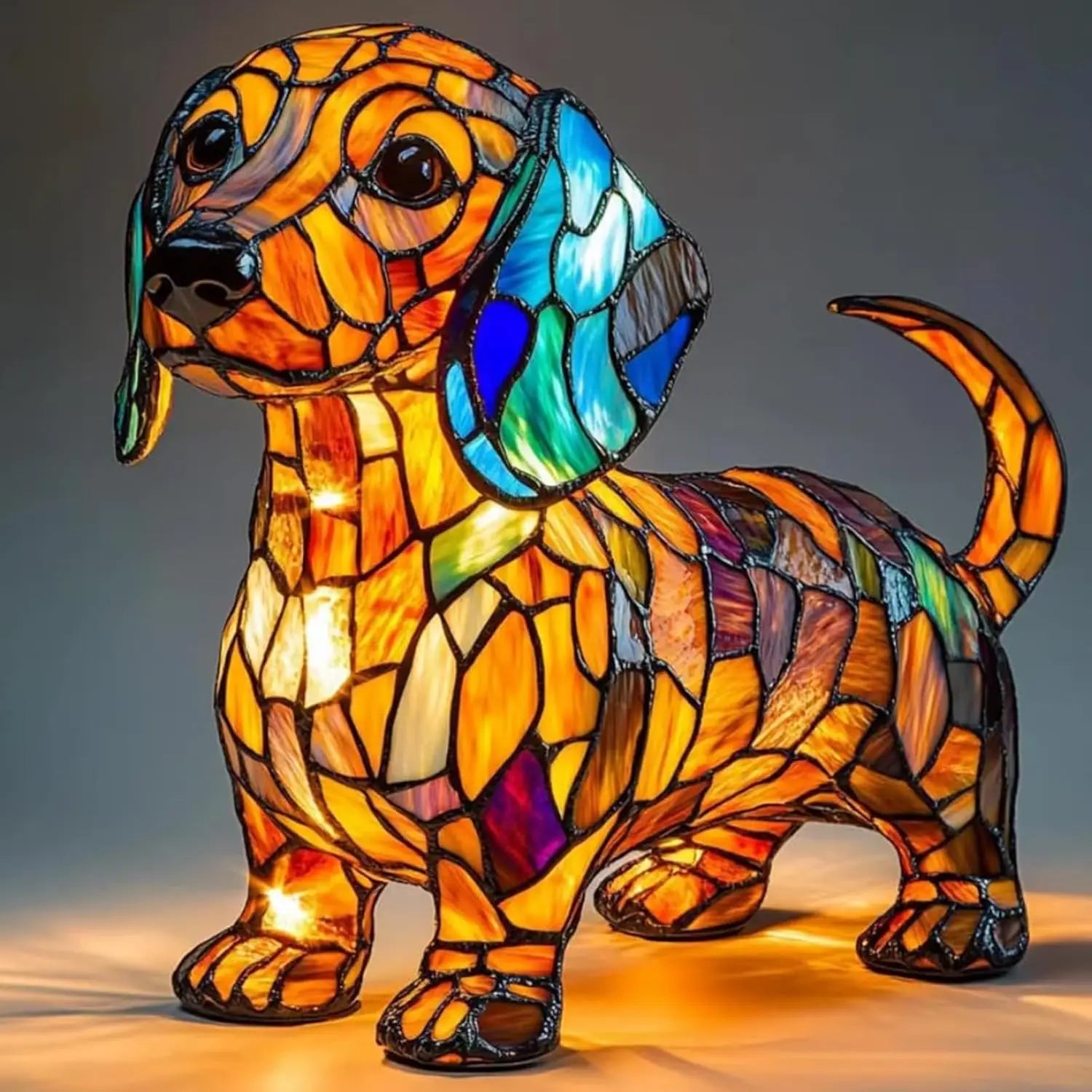 Art Nouveau Stained Glass Cat and Dog Table Lamp