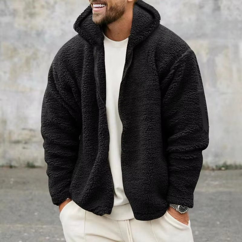 Street-Wave Mens Reversible Fleece Hooded Jacket For Cold Weather Autumn Winter Cozy Warmth Everyday Outdoors