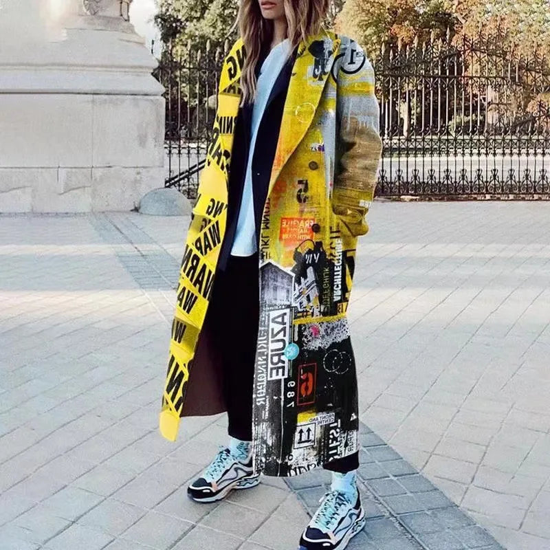 Street-wave Oversized Coat for Women, Color Block Design, Versatile Chic Comfort