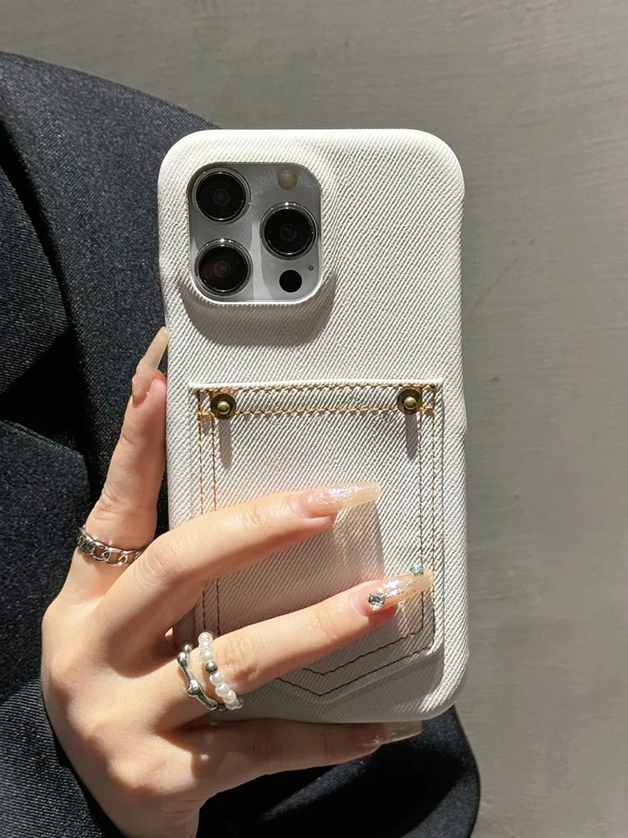Indigo Denim iPhone Case With Stitched Pocket Detail And Soft Lining For Rugged Protection Street-Wave