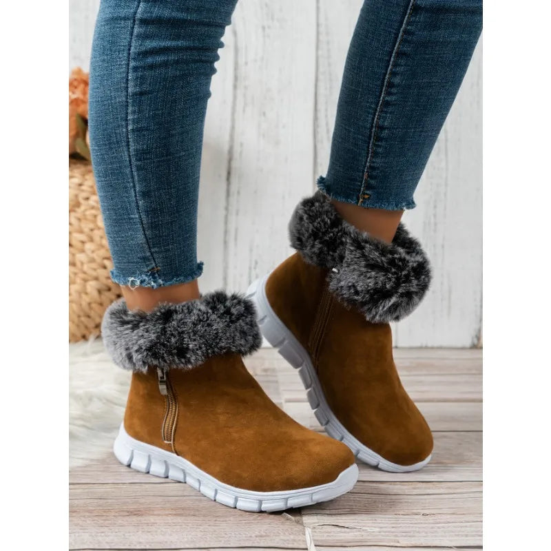 Street-wave Pink Plush Winter Boots For Women Soft Fleece Lined Round Toe Cozy Warmth Minimalist Design