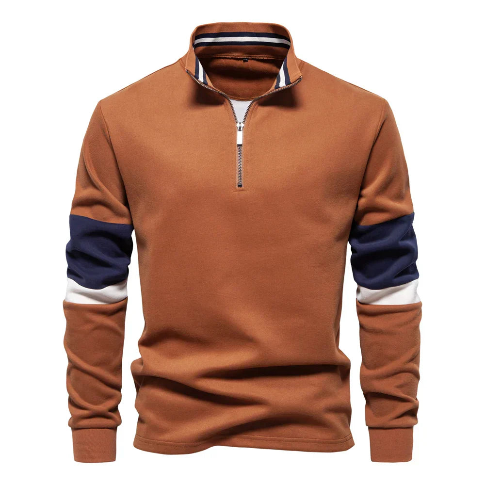 Street-Wave Zip Up Cotton Blend Pullover Sweatshirt For Men Everyday Comfort And Style