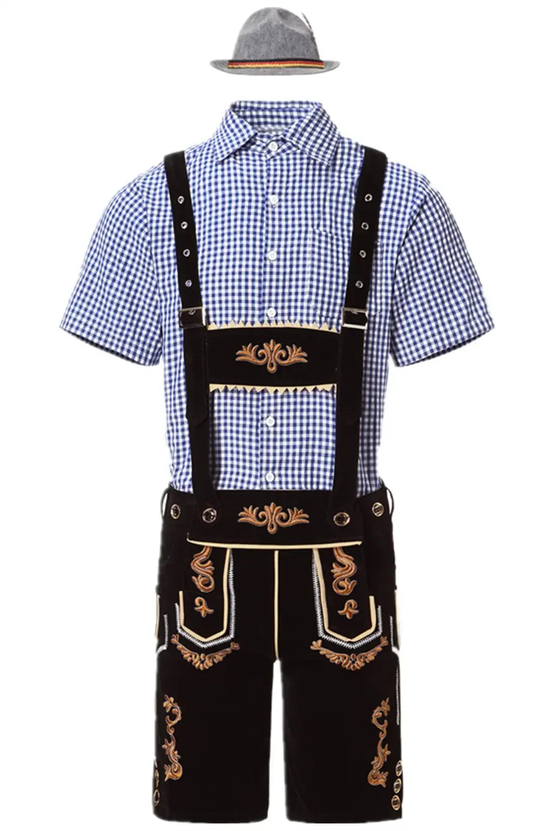 Street Wave Lederhosen Set For Men With Embroidered Shorts Shirt Hat Oktoberfest