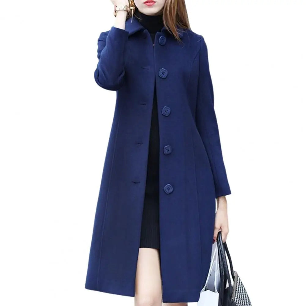 Street-wave Wool Coat With Button Front For Women Elegant Warmth And Classic Comfort