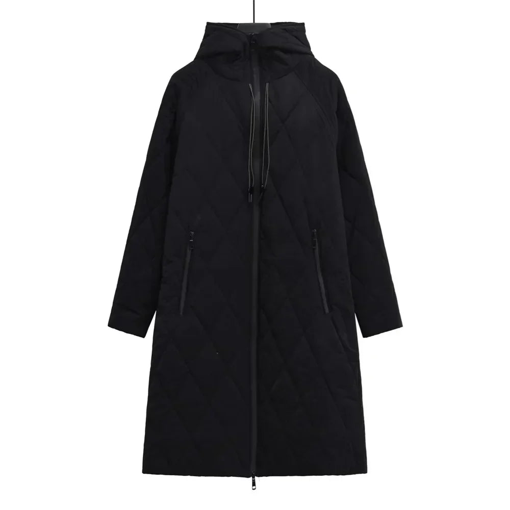Streetwave Long Quilted Puffer Coat For Women With Adjustable Hood For Harsh Winter Weather Warmth