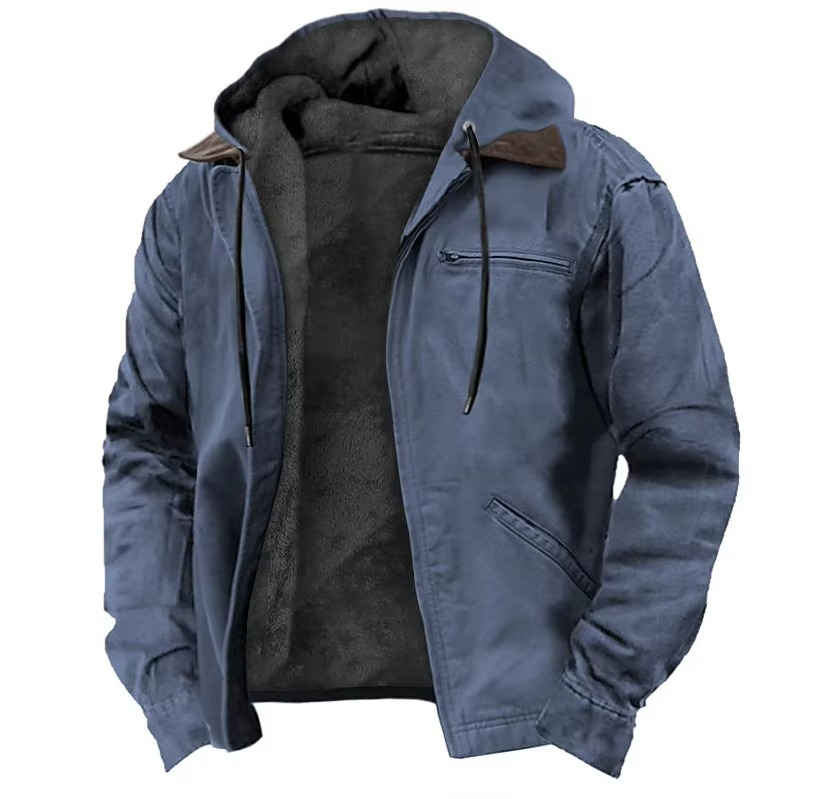 Men's Winter Fleece Hooded Jacket With Zipper Pockets And Warm Lining For Casual Outdoor Wear By Street-Wave