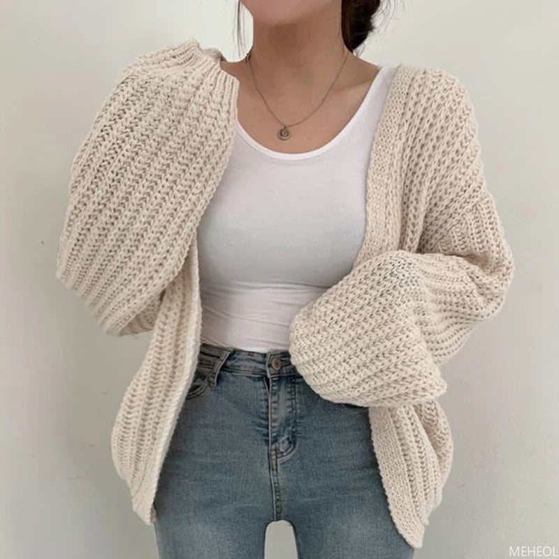 Street-wave Oversized Knit Cardigan With Soft Chunky Knit And Drop Sleeves For Cozy Everyday Women