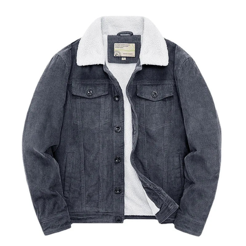 Street Wave Corduroy Jacket With Sherpa Collar For Men Windproof Warm Autumn Coat