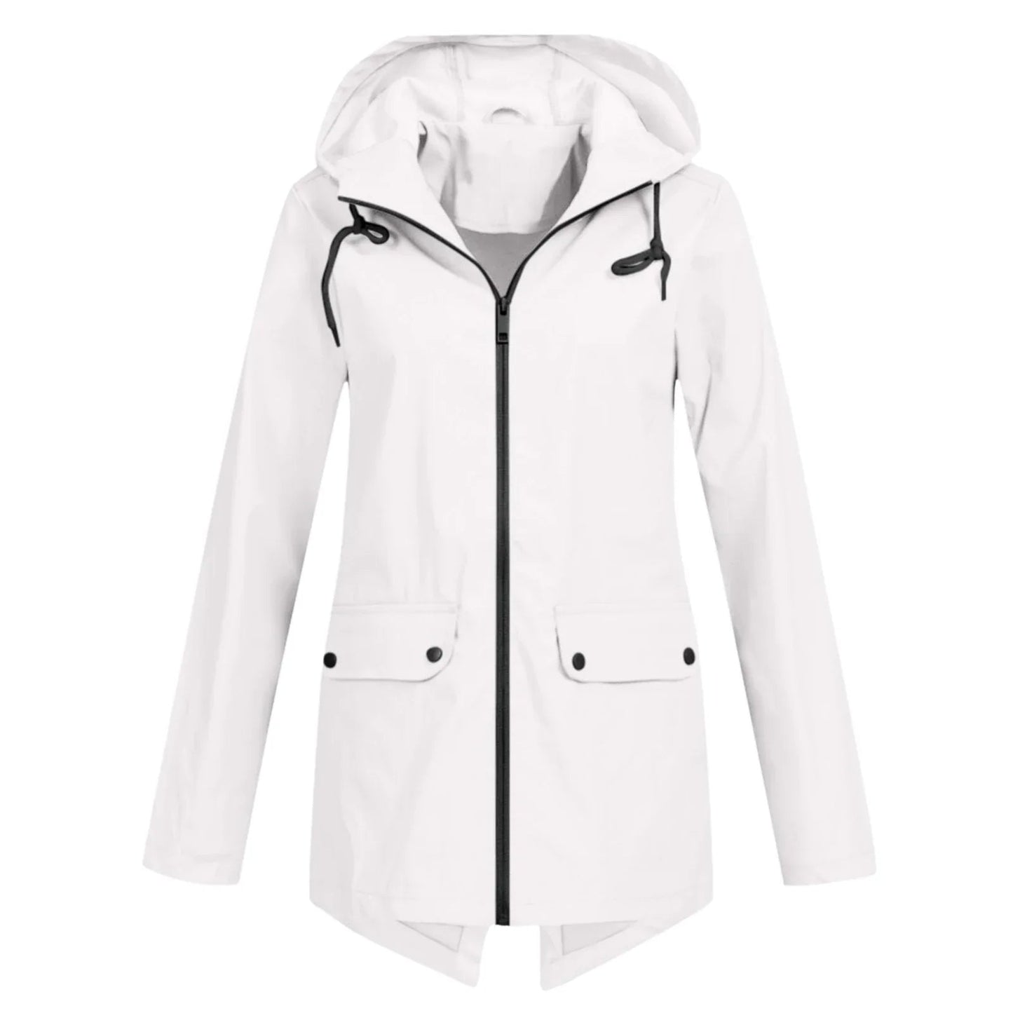 Street-wave Waterproof Hooded Ladies Jacket With Front Zipper Casual Rainwear For Autumn Winter