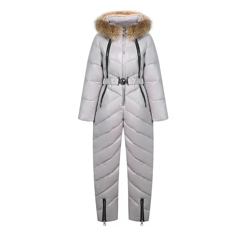 Street-Wave Women's Ski Jumpsuit With Fur Collar Insulated Puffer Winter Snowwear for Women