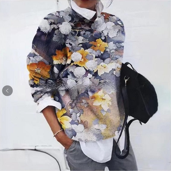 Street Wave Floral Pullover For Women Cotton Knit Sweater With Modern Flower Pattern And Comfort