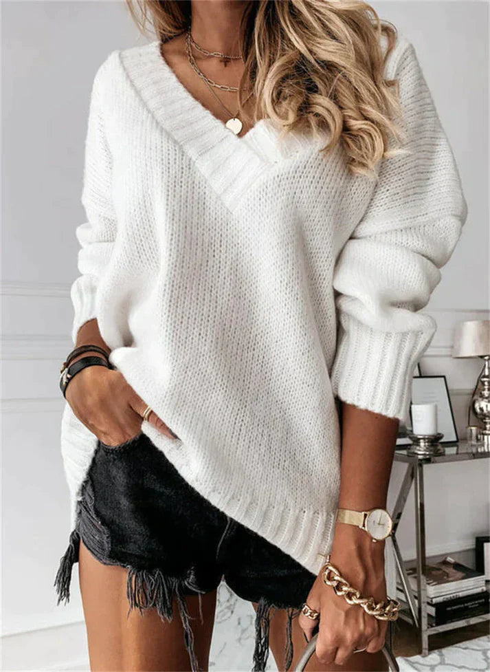 Streetwave Womens V Neck Knit Sweater Cozy Soft Pullover For Everyday Style Chic Wardrobe Essential