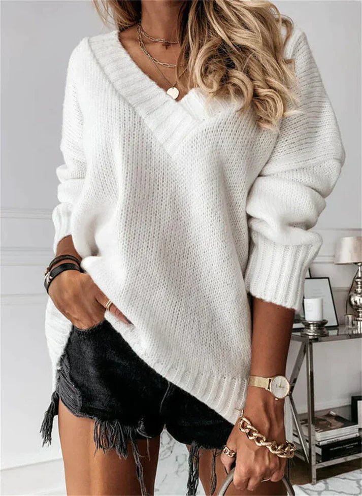 Street Wave Noreen V Neck Pullover For Women Cozy Soft Knit Sweater With Elegant Fit