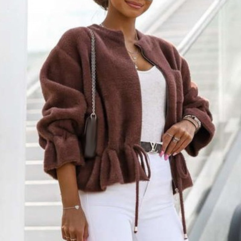 Street Wave Winter Jacket For Women Cozy Teddy Coat With Belted Silhouette And Statement Style