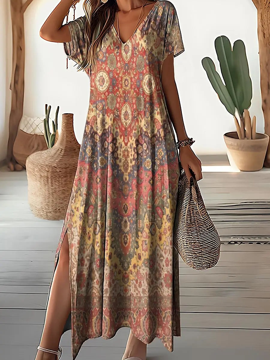 Serena Dress Floral Maxi For Plus Size Women By Street-Wave Vintage V-Neck Comfort