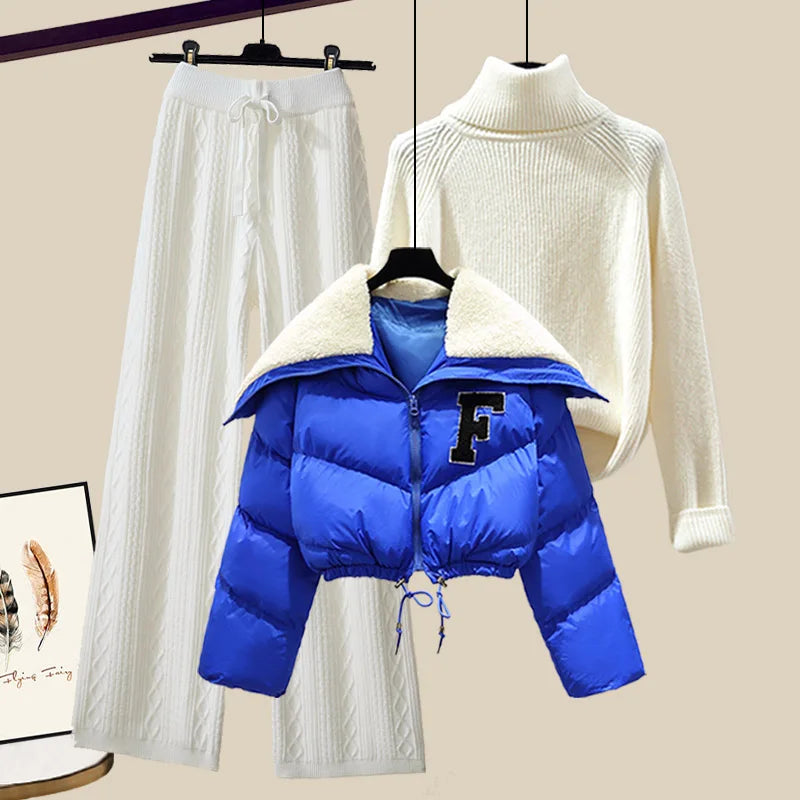 Street-Wave Winter Outfit Set For Women Cozy Puffer Jacket And Knitwear Ensemble For Warmth And Style
