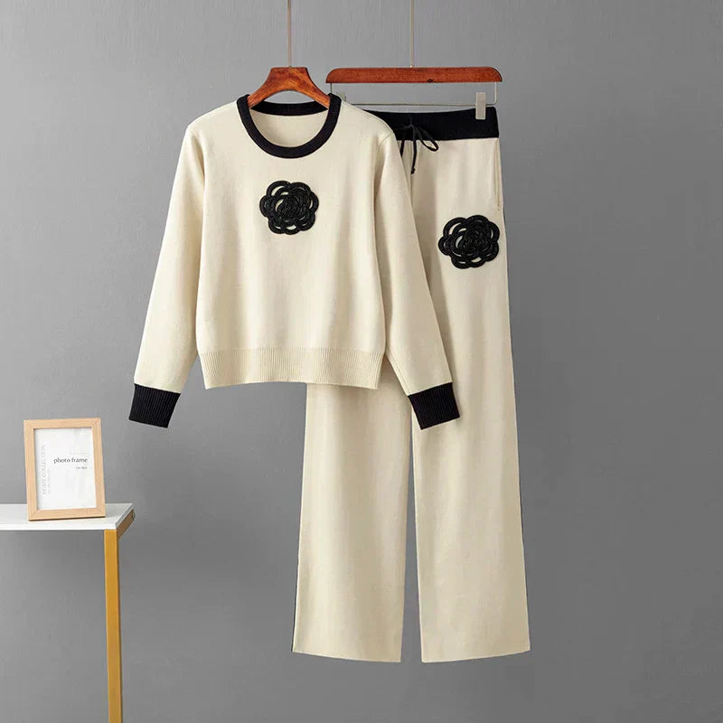 Streetwave Manon Two Piece Set For Women Comfortable Cozy Loungewear With Black Floral Patch