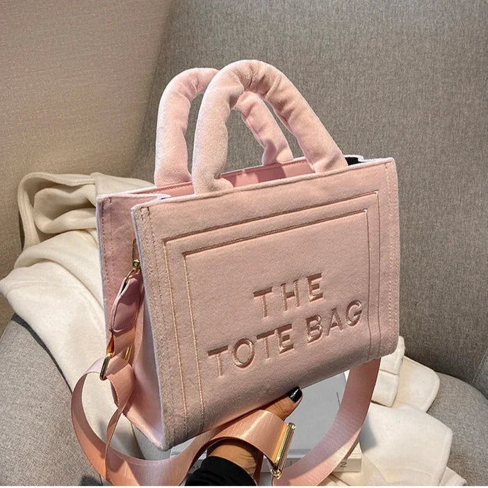 Street-Wave Statement Tote Bag - Soft Velour With Original Letter Print, Spacious Interior, Square Tote, Optional Strap