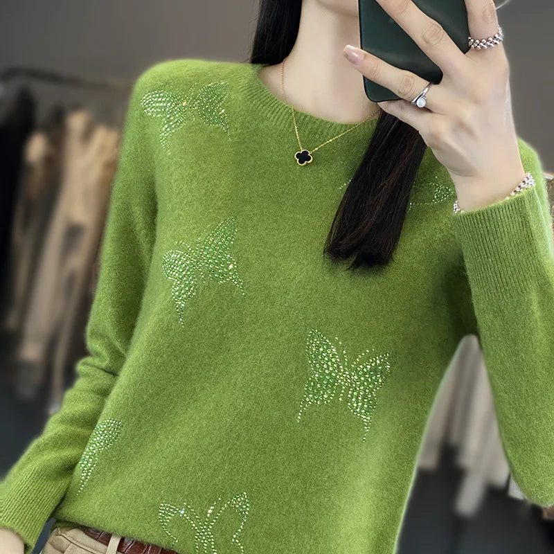 Women's Knit Sweater with Butterfly Design and Soft Texture