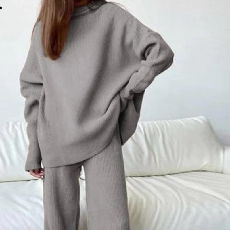 Two-Piece Autumn Winter Homewear Set For Women By Street-wave Cozy Soft Knit Comfort