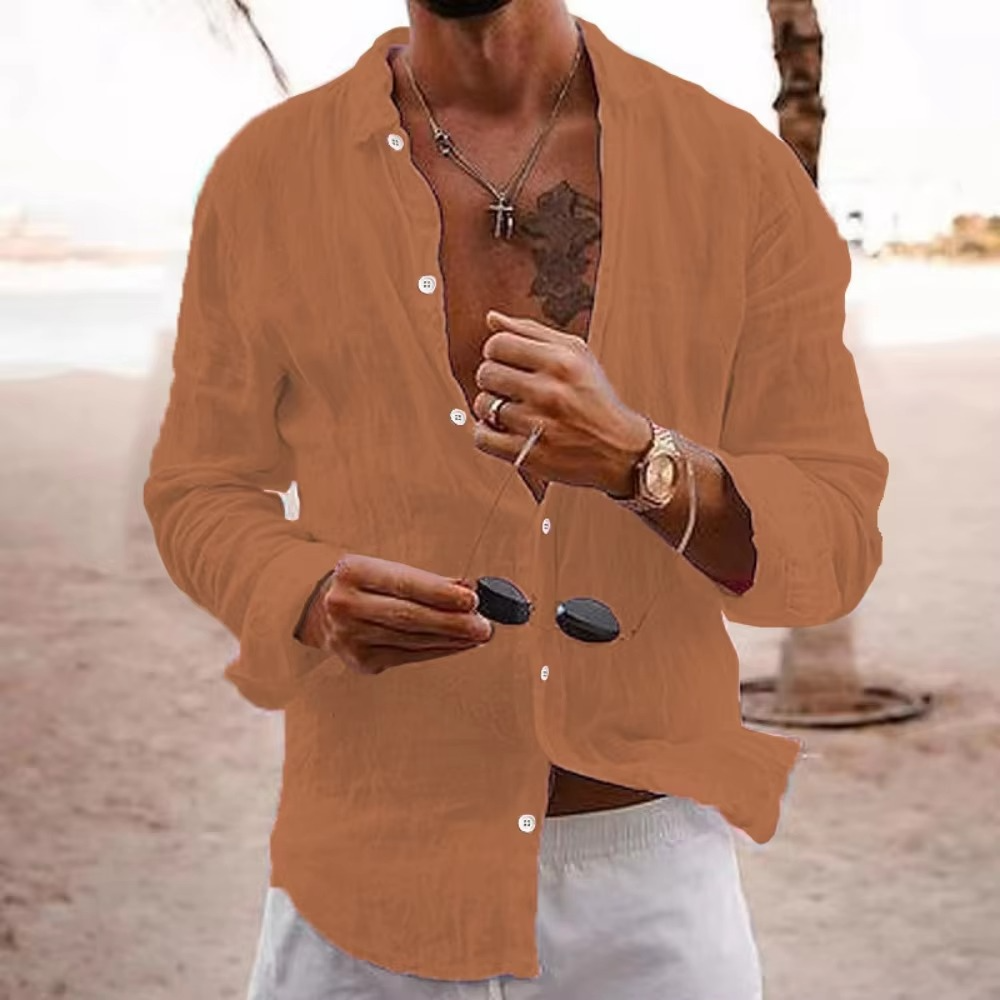 Men's Cotton Linen Casual Shirt Breathable Lightweight Loose Fit for Everyday and Vacation Wear