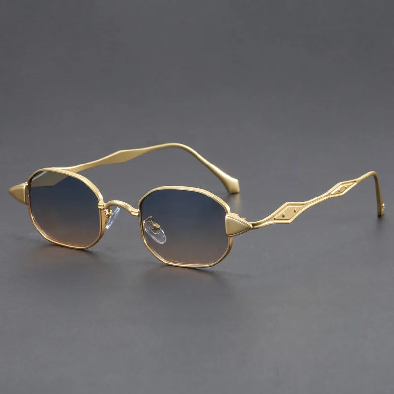 Aurelian Gold Rectangular Metal Sunglasses With UV400 Protection Lightweight Frame